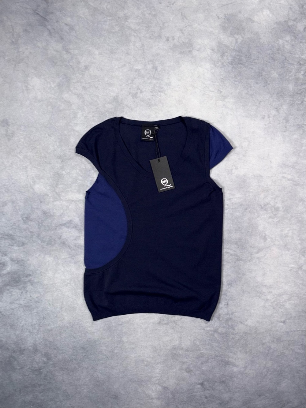 Alexander McQueen MCQ Asymmetric Cut Out Layered Blue Archive Viscose Top
